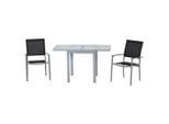 Gardenson , Schwarz, Silberfarben , Metall, Textil , Uni , Tisch ausziehbar, Stühle stapelbar, Tisch mit Glasplatte , Gartenmöbel, Gartenmöbel-Sets, Gartengarnituren