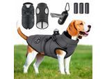 LOVPET® Hundejacke Hundemantel mit Geschirr, inkl. 45 Stück Kotbeutel + Spender, Hunde Winterweste gefüttert wasserdicht, Gepolsterte Weste Mit Brustgurt, Reflektoren, D-Ring