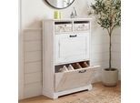 Schuhkipper MCW-H19, Schuhschrank Schuhregal Schuhablage, Massiv-Holz Shabby-Look Korb-Schublade 100x60x24cm ~ weiß