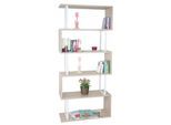 Bücherregal MCW-A27, Standregal Wohnregal, 183x80cm 3D-Struktur 5 Ebenen ~ Eiche-Optik, Metall weiß