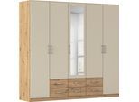 Kleiderschrank RAUCH "Schrank Garderobe Ankleide GAMMA Breiten 91/136/181/226/271/315/360 cm", eiche artisan, beige (champagner), griffe chrom, B:226cm H:210cm T:54cm, Holzwerkstoff, Schränke, Kleiderschrank, verschiedene Griff-Varianten, mit Spiegel TOPSELLER MADE IN GERMANY