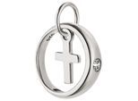 Kettenanhänger JOBO "Anhänger Taufring mit Kreuz 11 mm", silber 925, weiß, Schmuckanhänger, Mädchen, Silber 925 (Sterlingsilber), Kettenanhänger, 925 Silber mit 1 Zirkonia