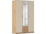 Kleiderschrank RAUCH "Schrank Garderobe Ankleide GAMMA Breiten 91/136/181/226/271/315/360 cm", eiche artisan, beige (champagner), griffe alu, B:136cm H:210cm T:54cm, Holzwerkstoff, Schränke, Kleiderschrank, verschiedene Griff-Varianten, mit Spiegel TOPSELLER MADE IN GERMANY