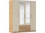 Kleiderschrank RAUCH "Schrank Garderobe Ankleide GAMMA Breiten 91/136/181/226/271/315/360 cm", eiche artisan, beige (champagner), griffe chrom, B:181cm H:210cm T:54cm, Holzwerkstoff, Schränke, Kleiderschrank, verschiedene Griff-Varianten, mit Spiegel TOPSELLER MADE IN GERMANY