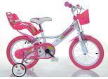Kinderfahrrad DINO BIKES "16" Unicorn Einhorn Kinderfahrrad Mädchenfahrrad Freilauf 4–7 Jahre" Gr. 23, pink (weiß), Fahrräder, Kinder, 25cm, 14 Zoll (35,56cm), mit Stützrädern, Korb und Puppensitz