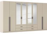 Kleiderschrank RAUCH "Schrank Garderobe Ankleide GAMMA Breiten 91/136/181/226/271/315/360 cm", beige (champagner), griffstangen graumetallic, B:360cm H:210cm T:54cm, Holzwerkstoff, Schränke, Kleiderschrank, verschiedene Griff-Varianten, mit Spiegel TOPSELLER MADE IN GERMANY