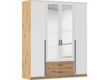 Kleiderschrank RAUCH "Schrank Garderobe Ankleide GAMMA Breiten 91/136/181/226/271/315/360 cm", eiche artisan, alpinweiß, griffstangen graumetallic, B:181cm H:210cm T:54cm, Holzwerkstoff, Schränke, Kleiderschrank, verschiedene Griff-Varianten, mit Spiegel TOPSELLER MADE IN GERMANY