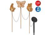 LED Solarleuchte NÄVE "Butterfly", braun, B:3cm H:52cm L:10cm, Leuchten, 3tlg. Dekoleuchte Schmetterling, braun, Lichtfarbe warmweiß, H: 52cm