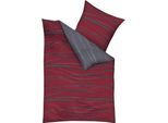 Wendebettwäsche KAEPPEL "MOTION 100% gekämmte Baumwolle", rot (rubin, grau), B/L: 155cm x 220cm, 1 Stk., 1 Stk., Feinbiber, B/L: 80cm x 80cm, 2 Stk., Feinbiber, Obermaterial: 100% Baumwolle, Bettwäsche, Wendebettwäsche, mit feinen Wellenlinien, Markenreißverschluss, Wendeoptik
