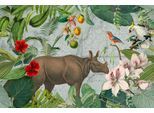 Fototapete LIVING WALLS "ARTist Jungle Rhino", bunt (braun, grün, orange), B:4m L:2,7m, Vlies, Tapeten, Vlies, Wand, Schräge