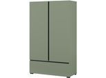 Wäscheschrank OTTO HOME "Cross, moderner griffloser Kleiderschrank", grün (salbei), B:89cm H:150cm T:40cm, FSC-zertifizierter Holzwerkstoff, Melamin, Metall, Schränke, Mehrzweckschrank, Drehtürenschrank mit 1 Schublade, 3 Farben verfügbar