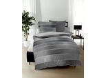 Wendebettwäsche KAEPPEL "TIMELESS 100% Baumwolle", grau (zinn), B/L: 155cm x 220cm, 1 Stk., 1 Stk., Feinbiber, B/L: 80cm x 80cm, 2 Stk., Feinbiber, Obermaterial: 100% Baumwolle, Bettwäsche, Wendebettwäsche, mit breiten Streifen, Wendeoptik, Markenreißverschluss