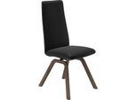 Polsterstuhl STRESSLESS "Laurel", schwarz (schwarz batick, walnuss), B:49cm H:105cm T:60cm, Leder BATICK: BATICK ist ein leicht korrigiertes, durchgefärbtes und genarbtes Möbelleder, bei dem die meisten Unebenheiten und Spuren in der Regel entfernt wurden., Stühle, Polsterstuhl, High Back, Größe M, mit schräggestellten Beinen in Walnuss