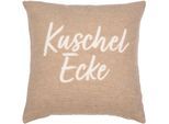 Dekokissen PAD "SNUG", braun (taupe, schriftzug unifarben), B:45cm L:45cm, Obermaterial: 65% Baumwolle, 35% Polyacryl, Dekokissen_Sitzkissen_Kissenhüllen, Made in Europe, Kissenbezug ohne Füllung, 1 Stück, 35x60 & 45x45 cm