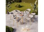 Beldano , Naturfarben, Weiß , Metall, Kunststoff , oval , 180x74x90 cm , wetterbeständig , Gartenmöbel, Gartentische, Gartentische
