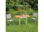 Gardenson , Silberfarben, Beige , Holz , Akazie,Akazie , massiv,massiv , Tisch ausziehbar, Stuhl klappbar , Gartenmöbel, Balkonmöbel, Balkonmöbel-Sets
