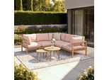 Loungegarnitur Livia beige- rose Outdoorstoff/Holz
