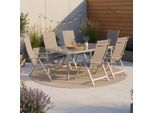 Gartenmöbel Set 7-tlg. Taviano Metall/Textil/Glas