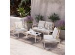 Beldano , Naturfarben, Hellgrau, Beige , Metall, Kunststoff, Glas, Textil , Füllung: Polyester,Polyester , 117x77.5x71.5 cm , Tisch mit Glasplatte , Gartenmöbel, Loungemöbel, Loungegarnituren