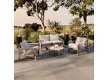 Beldano , Hellgrau, Dunkelgrau, Beige, Teakfarben , Metall, Glas, Textil , Füllung: Polyester , Tisch mit Glasplatte , Gartenmöbel, Loungemöbel, Loungegarnituren