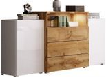 Sideboard Urban III mit LED ca. 150x69 cm Weiß/Eiche Wotan