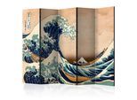 Paravent Hokusai Dunkelgrün/Beige