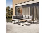 Loungegarnitur Elia Hellgrau Outdoorstoff/Metall/Holz