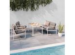 Loungegarnitur Florenz 2 Grau/Teakfarben, 4-teilig