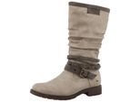 Winterstiefel MUSTANG SHOES "Elfi", Damen, Gr. 37, Normalschaft, beige, Lederimitat, used, Schuhe Winterstiefel, Stiefel mit Zierriemchen und Blockabsatz