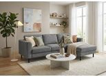 Ecksofa HOME AFFAIRE "Booster II, whlw. mit Schlaffunktion & Bettkasten, Fuß schwarz", grau (grannit grau), B:232cm H:83cm T:161cm, 88% Polyester, 12% Nylon, Sofas, Ecksofa, Recamiere beidseitig montierbar,L-Form, in Cord & Struktur LEO o. LINO