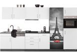 Küchenzeile KOCHSTATION "KS-Paris – Küchen mit einzigartigen Fotomotiven auf den Fronten", weiß (küche: weiß, front: weiß, korpus: grafit, arbeitsplatte: anthrazit), B:340cm H:200cm T:60cm, Komplettküchen-Sets, Küchenzeile, Breite 340 cm, wahlweise mit E-Geräten und Induktion