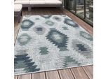 Teppich AYYILDIZ TEPPICHE "BAHAMA 5153", blau, B:80cm H:8mm L:250cm, Polypropylen, Teppiche, Teppich, Läufer, Flachflor mit Hoch-Tief-Struktur, In-und Outdoor geeignet
