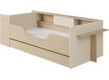 Stauraumbett GAMI "BAYA", eiche rookwood nachbildung, greige, greige, greige, B:110cm H:79cm L:244cm, Betten, Stauraumbett, Ein Bett, das mit Ihrem Kind mitwächst