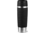 Thermobecher EMSA "Travel Mug Classic Wave", schwarz, H:24,2cm Ø:8cm, Edelstahl, Kunststoff, Silikon, Trinkgefäße, Thermobecher, 100% dicht, spülmaschinenfest, 360-Trinköffnung