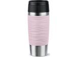 Thermobecher EMSA "Travel Mug Classic Wave", pink (pastell, pink), H:20,4cm Ø:8,2cm, Edelstahl, Kunststoff, Silikon, Trinkgefäße, Thermobecher, 100% dicht, spülmaschinenfest, 360-Trinköffnung