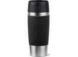 Thermobecher EMSA "Travel Mug Classic, mit 360-Trinköffnung, auslaufsicher, rutschfest", schwarz, H:20,4cm Ø:8,2cm, Edelstahl, Kunststoff, Silikon, Trinkgefäße, Thermobecher, 4h heiß, 8h kalt - 360 ml / 6h heiß, 12h kalt - 500 ml, 100% dicht