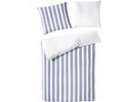Wendebettwäsche PRIMERA "Delf", blau, B/L: 155cm x 220cm, 1 Stk., 1 Stk., Perkal, B/L: 80cm x 80cm, 2 Stk., Perkal, Obermaterial: 100% Baumwolle, Bettwäsche, Wendebettwäsche, mit Streifen