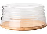 Käseglocke CONTINENTA, braun (natur, transparent), H:13cm Ø:26,5cm, Glas, Holz, Servierglocken, Käseglocke, mit Holzteller