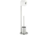 WC-Garnitur WENKO "Modell Ferla", silber (silberfarben), H:69,5cm Ø:18cm, Metall, Reinigungsbürsten, WC-Garnitur, Standgarnitur aus Edelstahl mit Toilettenpapierhalter und Klobürste