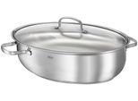 Bräter RÖSLE "ELEGANCE", silber (silberfarben), B:28,5cm H:13cm L:41cm, Töpfe, Bräter, oval, mit Glasdeckel, spülmaschinen-, backofen- und induktionsgeeignet