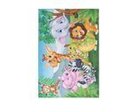 Kinderteppich KAYOOM "Sympathy Kids 249", bunt (multi), B:120cm H:5mm L:170cm, Polyester, Teppiche, Kinderteppich, Kurzflor, Modernes Muster, Fußbodenheizungsgeeignet, Zebra, Dschungel