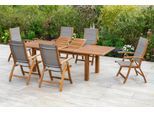Garten-Essgruppe MERXX "Acapulco", grau (grau, braun), B:60,5cm H:111cm T:60cm, FSC-zertifiziertes Massivholz, Polyester, Sitzmöbel-Sets, Garten-Essgruppe, 6 Stühle mit ausziehbarem Tisch