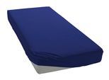 Spannbettlaken BELLANA "bellana Aqua mit Elasthan, 160 g/m²", blau (marine), 1 Stk., Jersey-Elasthan, 140x200 140x210 140x220 150x200 150x210 150x220 160x200 160x210 160x220 35cm, Jersey-Elasthan, Obermaterial: 97% Baumwolle, 3% Elasthan, Bettlaken, Spannbettlaken, Spannbetttuch für Matratzen bis 35cm Höhe, bügelfrei, faltenfrei