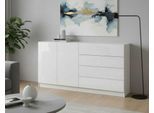 Sideboard BORCHARDT MÖBEL "Vaasa, Kommode mit 2 Türen und 4 Schubkästen auf Kugelführungen", weiß (weiß matt, weiß hochglanz), B:152cm H:79cm T:35cm, Holzwerkstoff, Sideboards, Sideboard