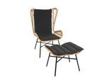 Poly-Rattan Set MCW-G17b, Balkon-Set Gartengarnitur Sitzgruppe Stuhl+Hocker Sessel, Seil ~ naturfarben, Kissen anthrazit