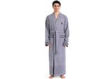 Herrenbademantel BRUNO BANANI "Roy, ideal für Sauna & Spa, Standardlänge & Überlänge" Gr. M, grau, L:145cm, Walkfrottee, Hausmäntel, Herrenbademantel, farblich abgesetzten Streifen, Bademantel, S-3XL, auch in extra lang