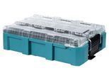 MAKITA Werkzeugbox "MAKTRAK Organizer-Behälter, tief M »P-91045« max. 22,7 kg, 18,41L, 11", blau (türkis), B:38,7cm H:16,3cm T:56,2cm, Aufbewahrungsboxen, Effizientes Be- und Entladen mit dem MAKTRAK Koffer Sortiment, Werkzeugbox