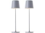 BRILLIANT LED Tischleuchte "Kaami - mobile LED Außen Akku Tischlampe 2er-Set", grau, Ø 10cm H: 37cm, 2 Stk., Leuchten, 310 lm, Touchdimmer, USB, Akku, Outdoor, Indoor, Akkuleuchte 37cm hoch, LED Tischleuchte