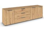 Schubkastenkommode RAUCH "Kommode Türkommode Sideboard Kombikommode FLIPP", braun (eiche artisan), B:200cm H:61cm T:42cm, Holzwerkstoff, Sideboards, Schubkastenkommode, 3-türig mit 3 Schubladen und Soft-Close-Funktion