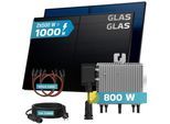 SUNNIVA® 1000W Balkonkraftwerk BIFAZIAL FULLBLACK komplett Steckdose DEYE 800W Wechselrichter, PV Solaranlage, 2x 500W Glas Solarmodule, inkl. 5m Kabel, Bluetooth WIFI, Komplettset